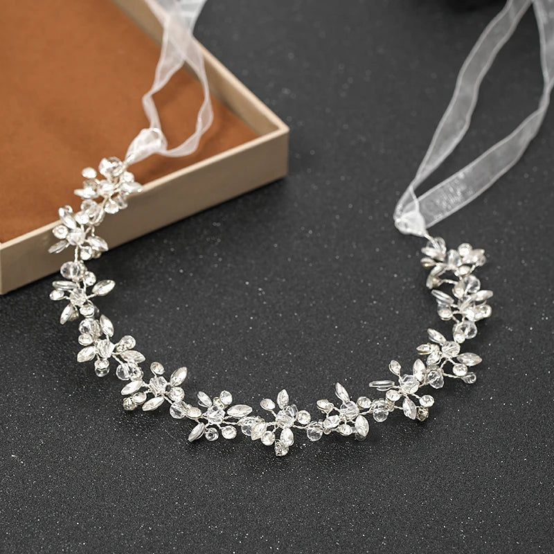 Handmade Silver Color Women Bridal Headbands Crystal Rhinestone Hairbands Wedding Hair Accessories Vines Party