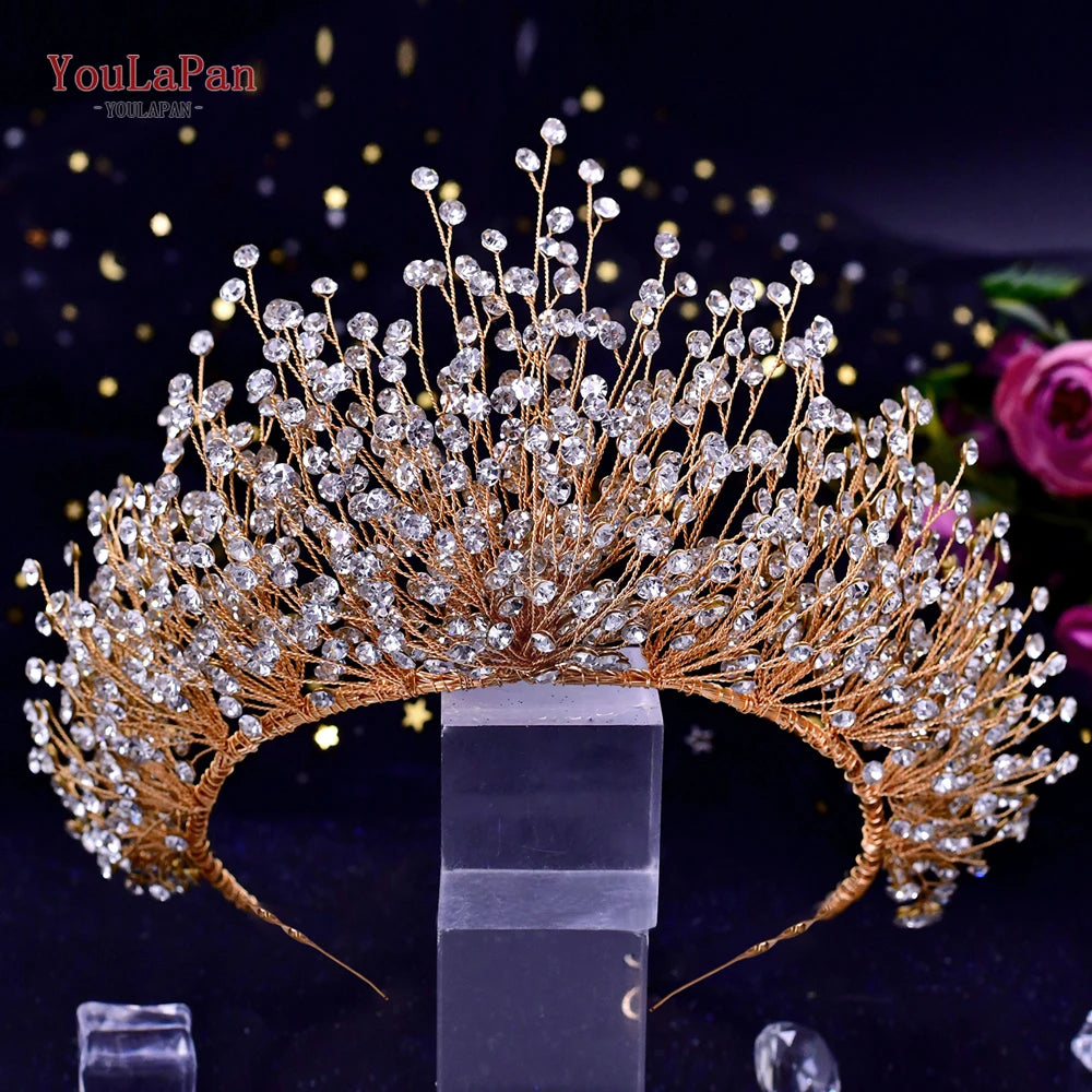 TOPQUEEN Wedding Crown Bride Diadem Hair Accessories Wedding Headwear Bridal Tiaras Pageant Headband Princess Hair Jewel