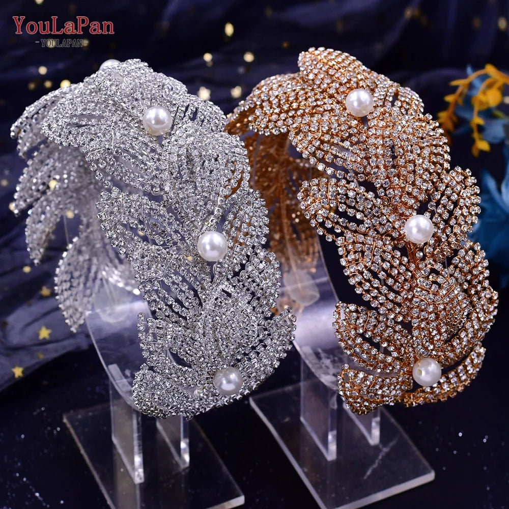 TOPQUEEN Wedding Headband Leaf Bridal Headpiece Woman Hair Accessories Jewelry Handmade Bride Headdress Pageant Tiara