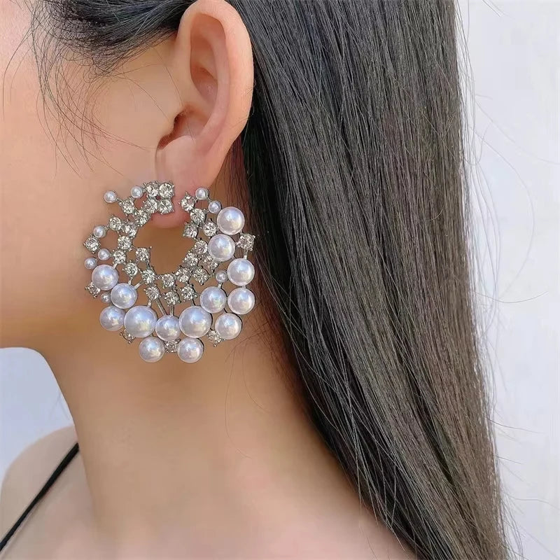 FTCY Vintage Imitation Pearl Stud Earrings for Women Geometric C-Shape Irregular Big Pearl Hoop Earrings Women's Party Jewelry