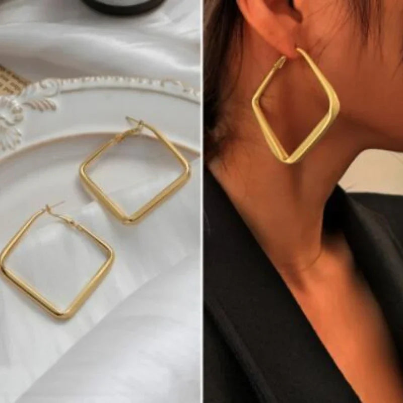 New Geometric Metal Earrings Women's Irregular Big Square Earrings Femme Hoop Earrings Fashion Jewelry Gift Pendientes 2024