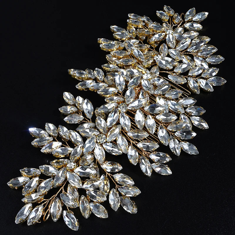 Green Rhinestone Bridal Hair Comb Headpiece Red Handmade Wedding Hair Accessories Party Jewelry Tiara for Women Girls Headdress