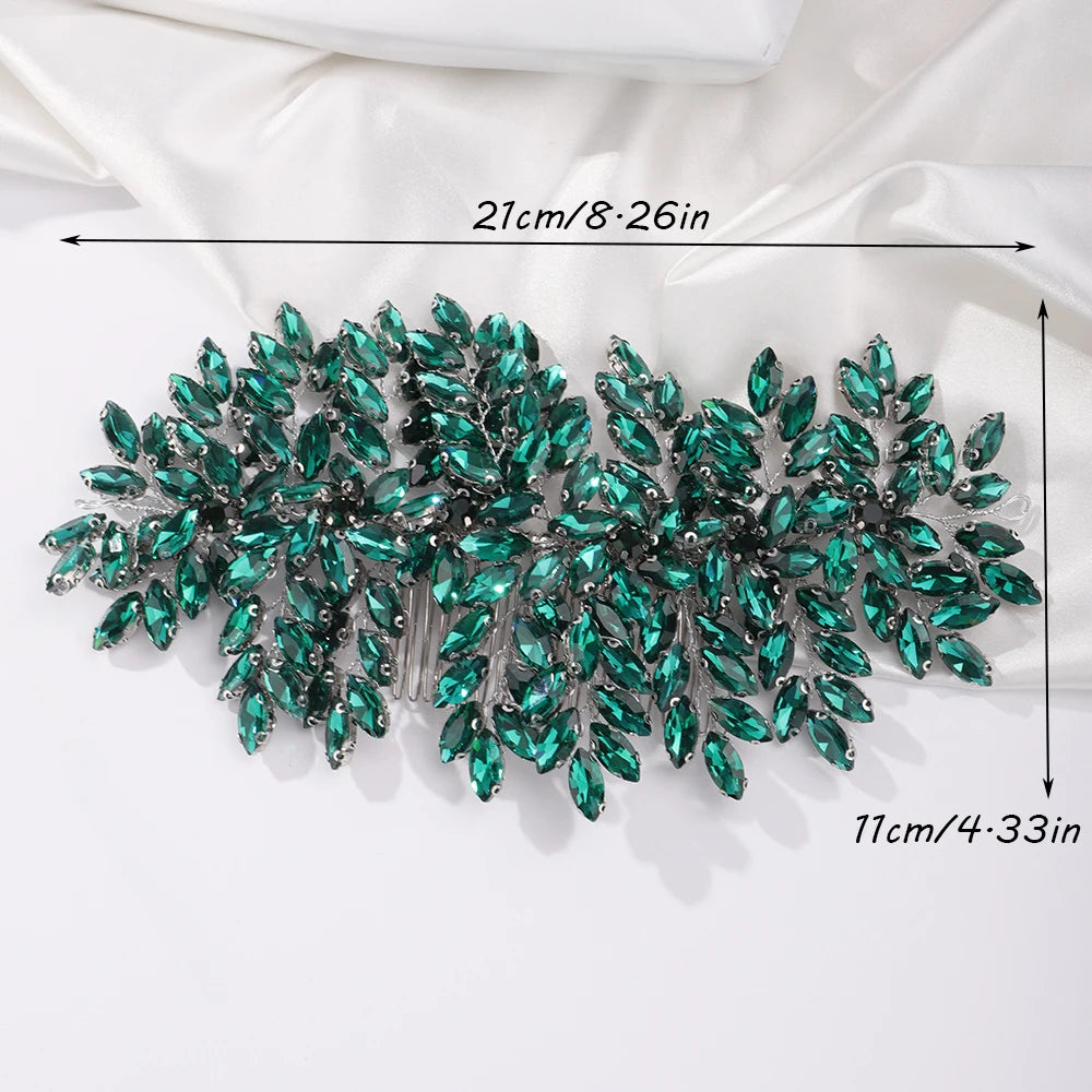 Green Rhinestone Bridal Hair Comb Headpiece Red Handmade Wedding Hair Accessories Party Jewelry Tiara for Women Girls Headdress