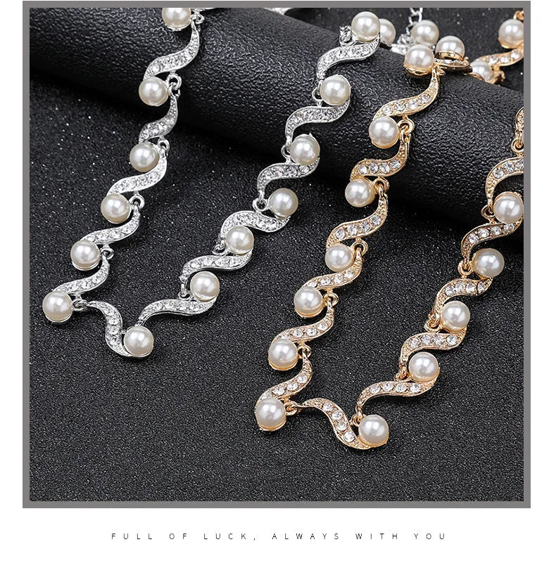 Pearl Necklace Earrings Two-piece Female Wedding Necklace Set Alloy