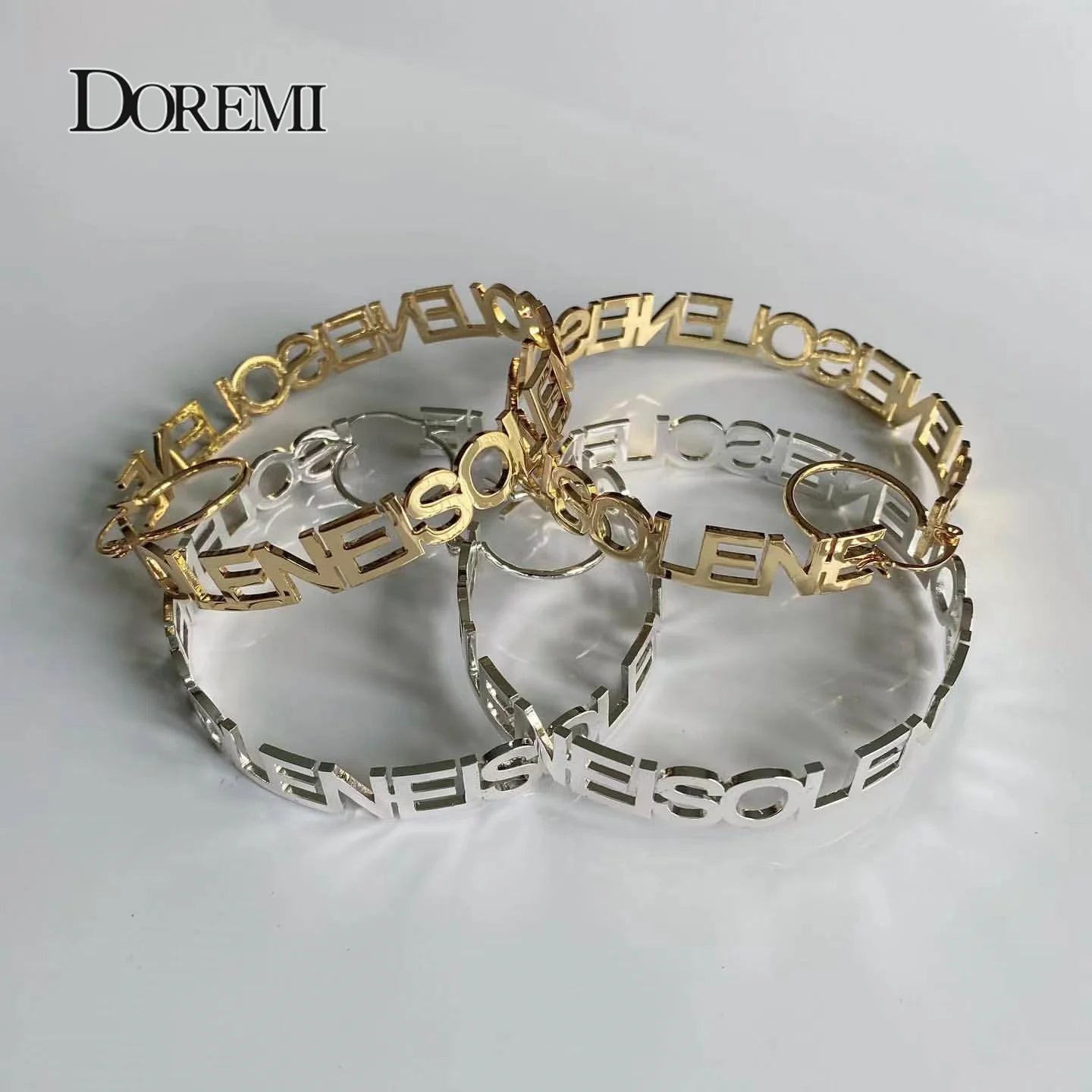 DOREMI 70mm Letter Bamboo Earrings U Shaped Clasp Stainless Personalizd Name Hoops Customized Name Hoop Earring for Women Gift