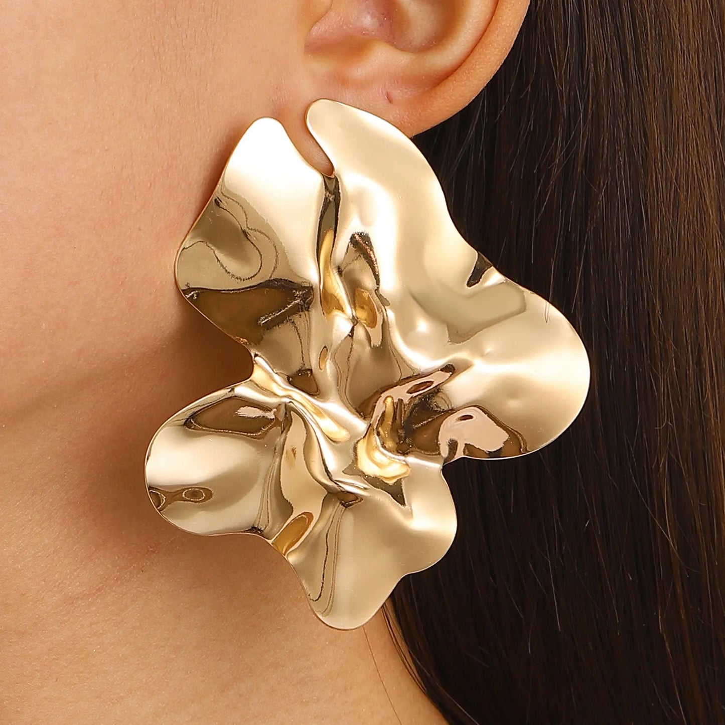 Stainless Steel Irregular Pleated Earrings For Women Metal Earing Jewelry 2024 Trending NEW Exaggerated Gold Color Earrings JN9