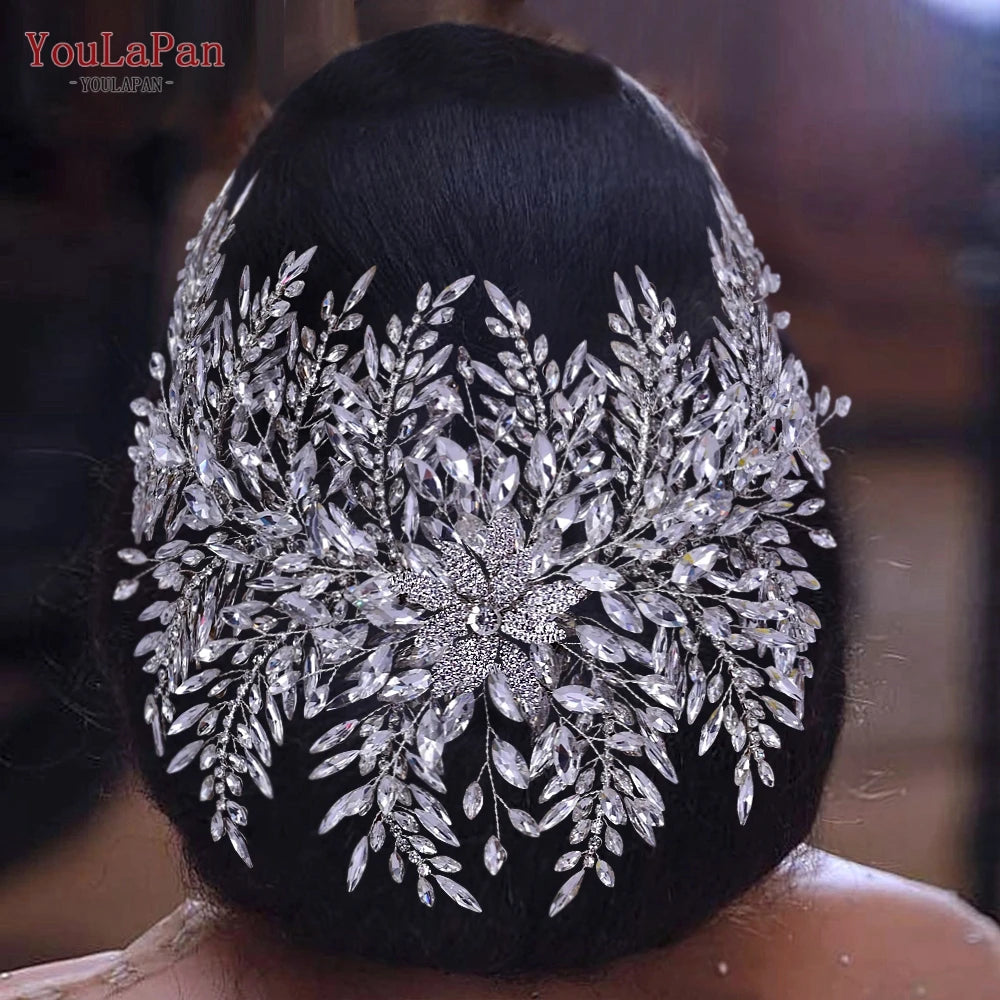 TOPQUEEN Gorgeous Bridal Headband Wedding Headdress Rhinestone Bride Tiara Wedding Hair Accessories Pageant Headpiece