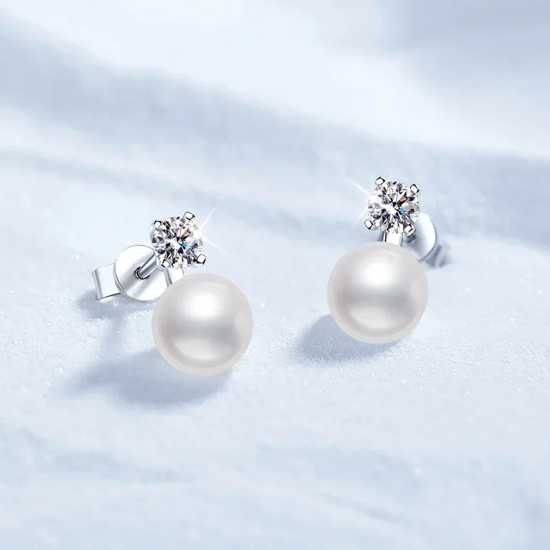 Halaile D Color 925 Real Moissanite Sterling Silver Pearl Stud Earrings with GRA Fine Jewelry For Women Wedding Gift