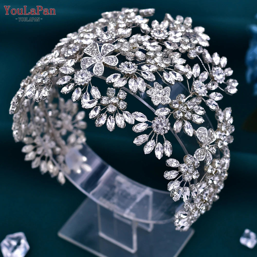 TOPQUEEN Bridal Headband Wedding Tiara Handmade Woman Hair Ornaments Jewelry Bride Hair Accessories Rhinestone Headdress