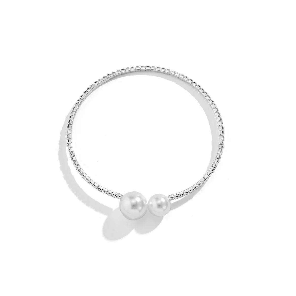 Lacteo Simple Imitation Pearl Necklace Bracelet Jewelry Sets for Women Ladies Silver Color Full Rhinestone Choker Fashion Gifts