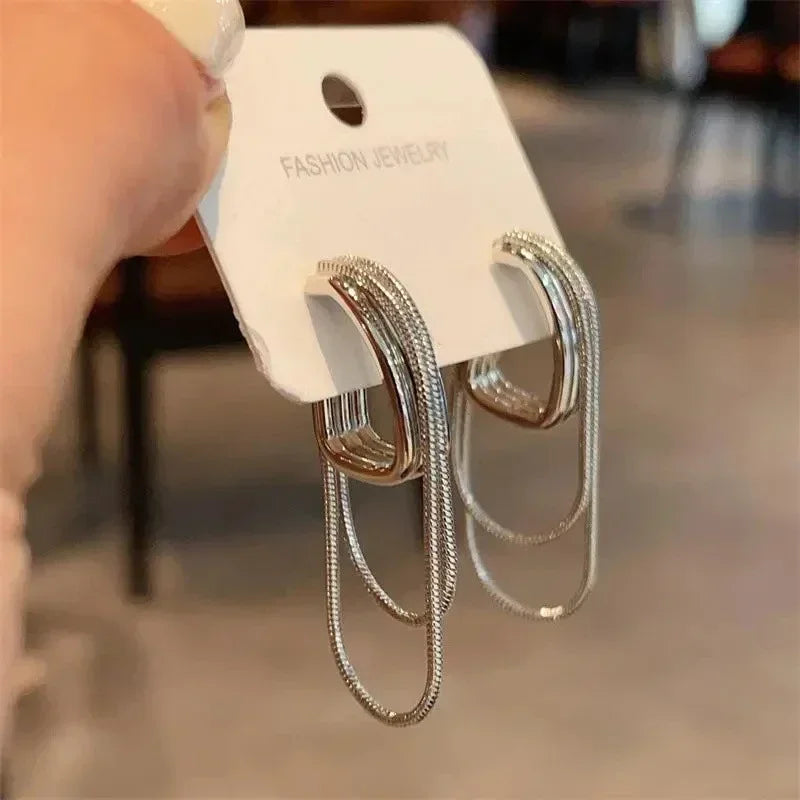 Feminine Temperament Metal Tassel Geometric Earrings 2024 New Design Jewelry Wedding Party Luxury Accessories for Women‘s Gift