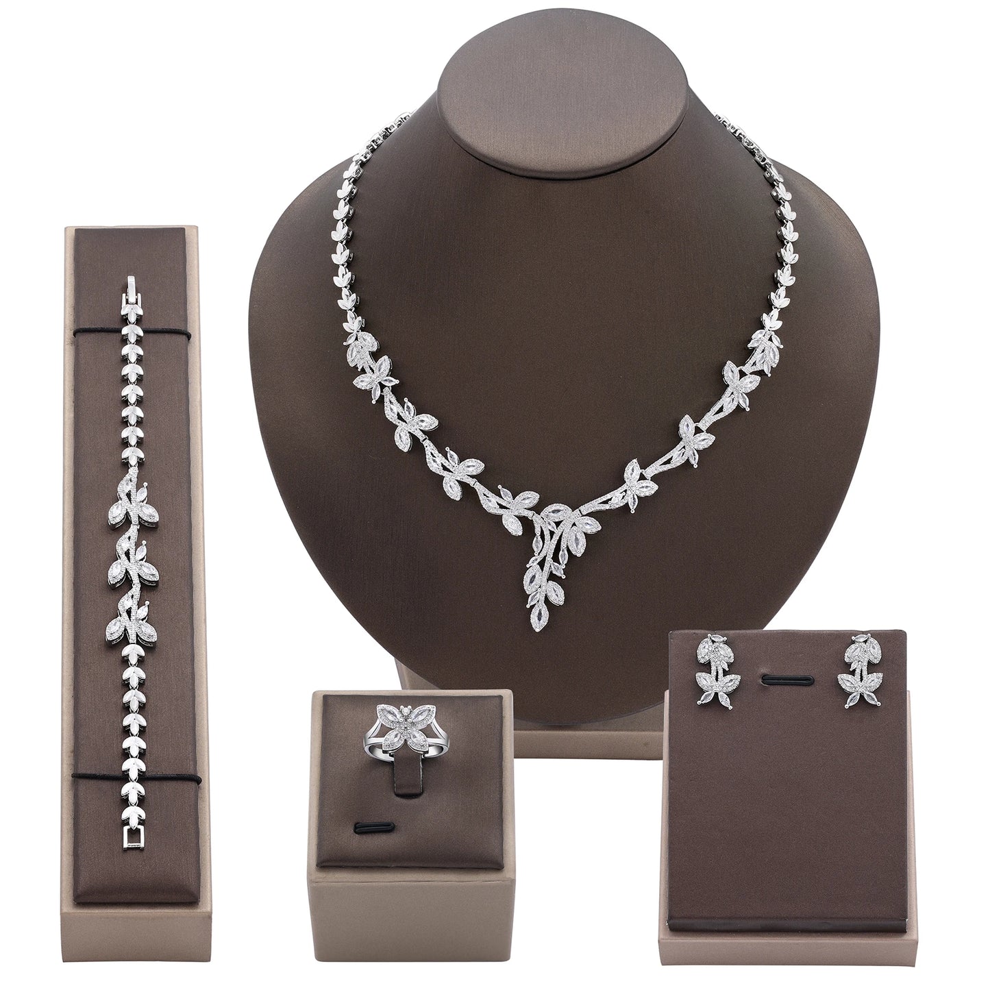 Trendy Luxury 4PCS Wedding Jewelry Set For Women Wedding Party Zirconia Dubai Bridal jewelry Set 2024
