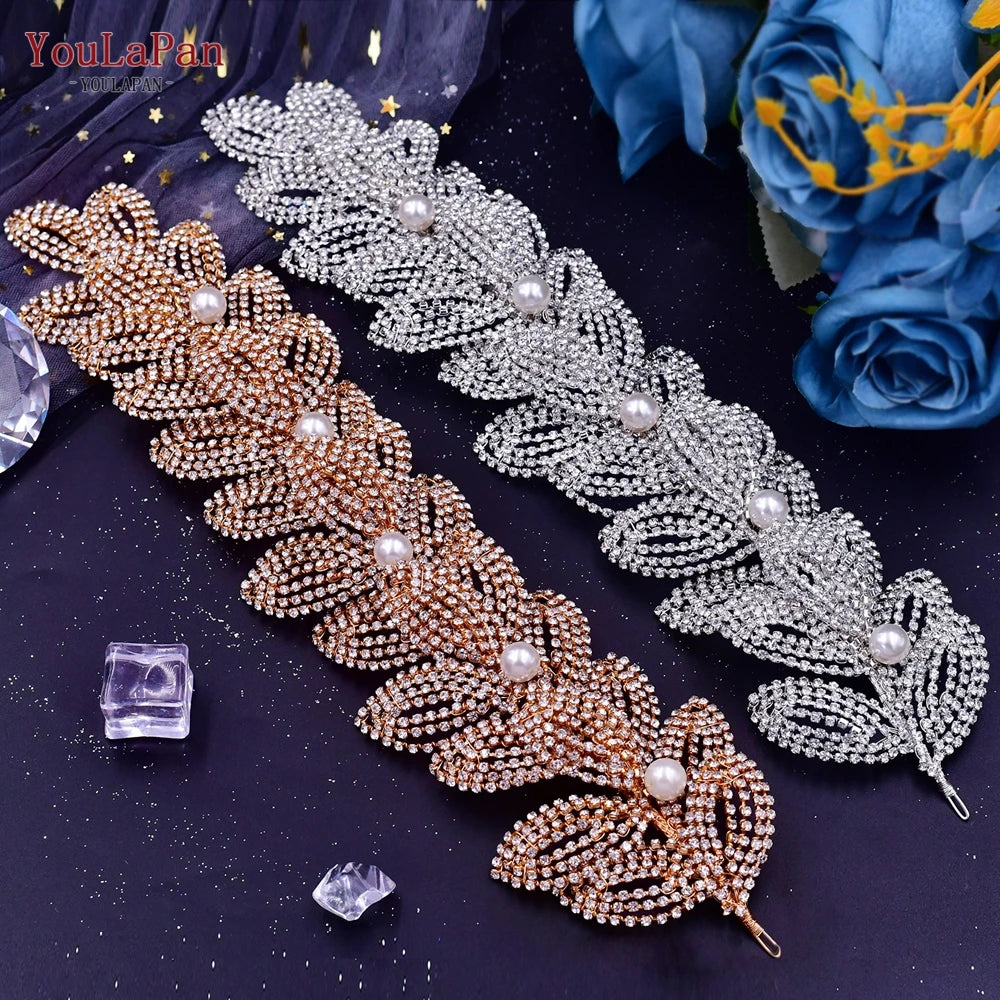 TOPQUEEN Wedding Headband Leaf Bridal Headpiece Woman Hair Accessories Jewelry Handmade Bride Headdress Pageant Tiara