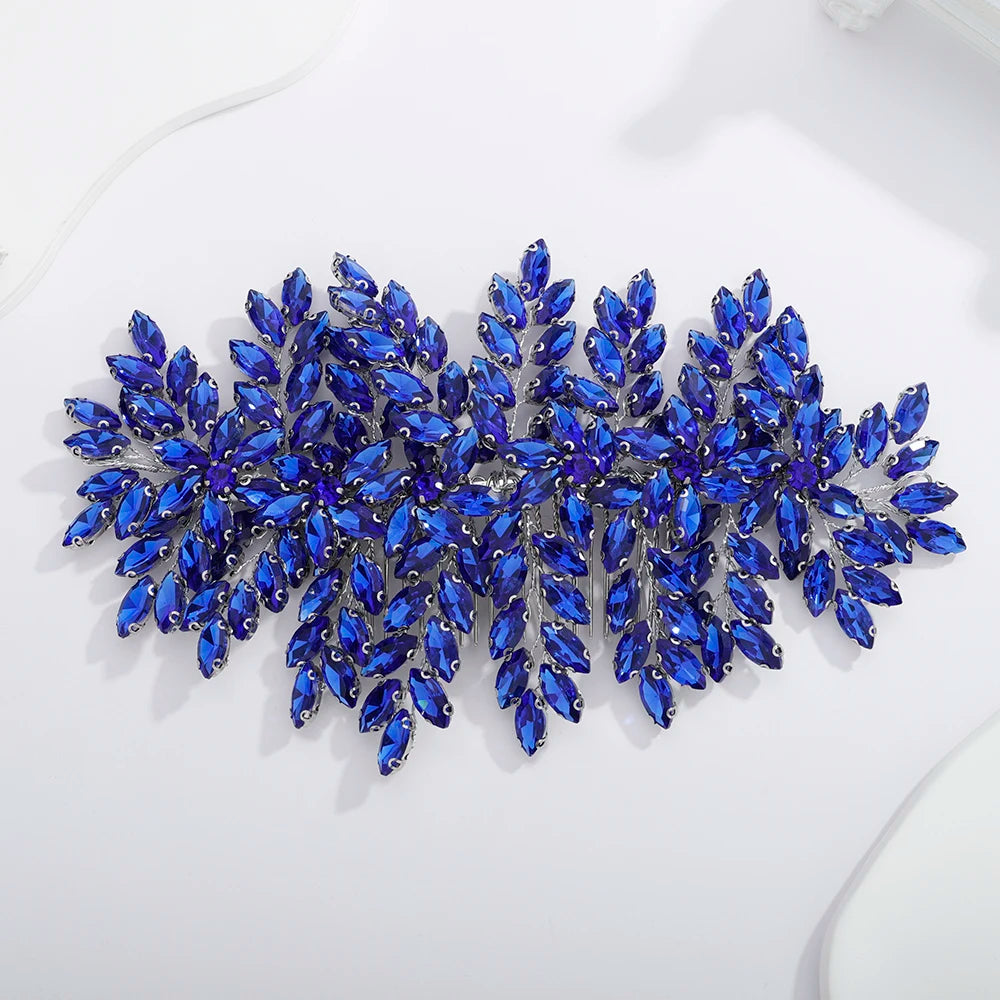 Green Rhinestone Bridal Hair Comb Headpiece Red Handmade Wedding Hair Accessories Party Jewelry Tiara for Women Girls Headdress