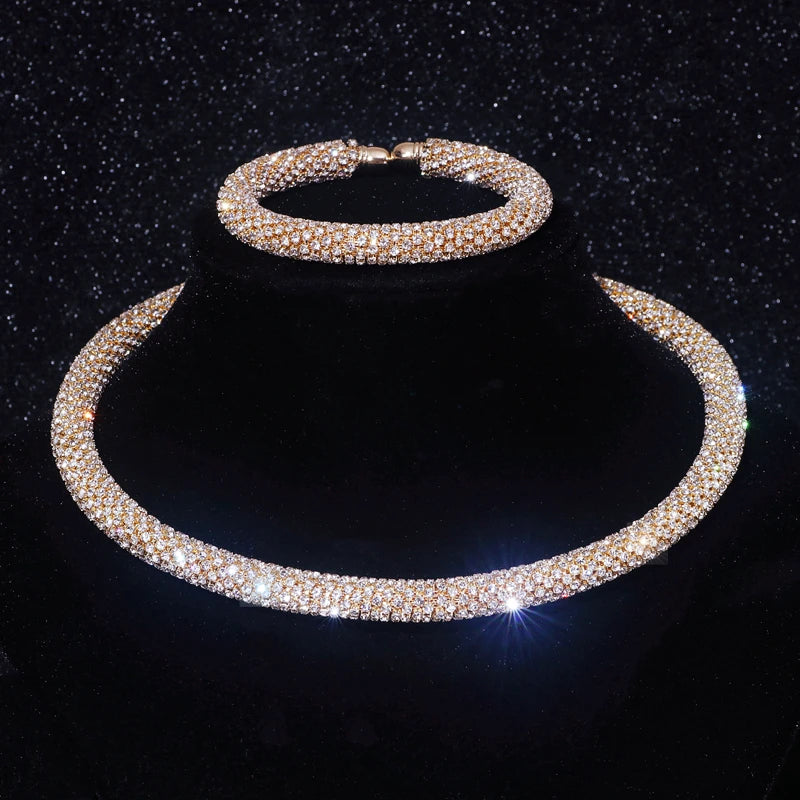New Fashion Rhinestone Collar Choker Necklace for Women Exaggerated Simple Big Chunky Chain Necklace Torques Jewelry Accessories