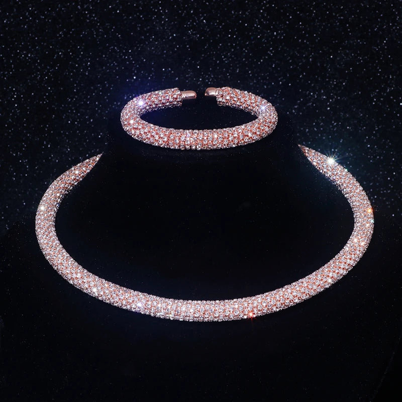 New Fashion Rhinestone Collar Choker Necklace for Women Exaggerated Simple Big Chunky Chain Necklace Torques Jewelry Accessories