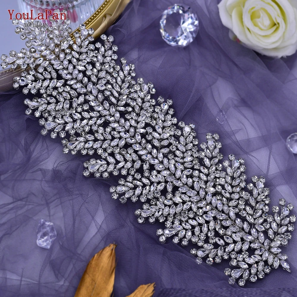 TOPQUEEN Gorgeous Bridal Headband Wedding Headdress Rhinestone Bride Tiara Wedding Hair Accessories Pageant Headpiece