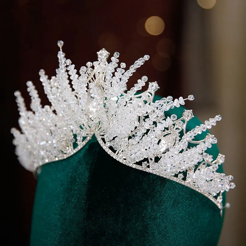 KMVEXO Cubic Zirconia Crystal Beaded Crowns Tiaras Baroque Crown Tiara For Women Bride Pageant Prom Diadem Wedding Hair Jewelry