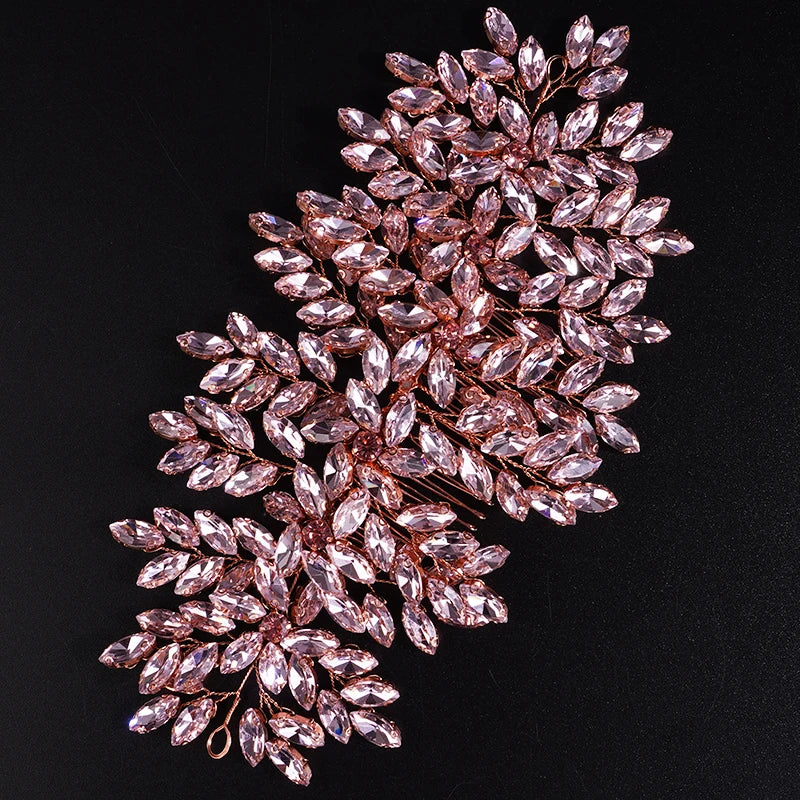 Green Rhinestone Bridal Hair Comb Headpiece Red Handmade Wedding Hair Accessories Party Jewelry Tiara for Women Girls Headdress