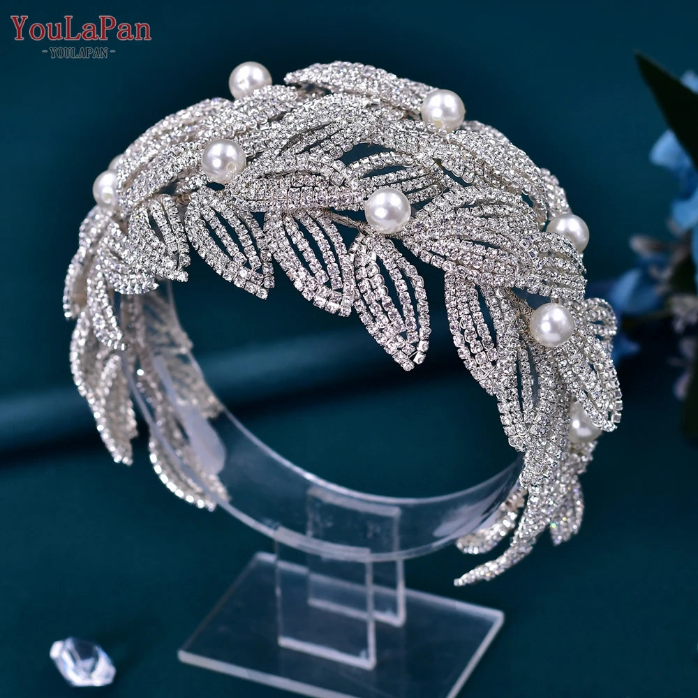 TOPQUEEN Wedding Headband Leaf Bridal Headpiece Woman Hair Accessories Jewelry Handmade Bride Headdress Pageant Tiara