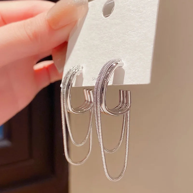 Feminine Temperament Metal Tassel Geometric Earrings 2024 New Design Jewelry Wedding Party Luxury Accessories for Women‘s Gift