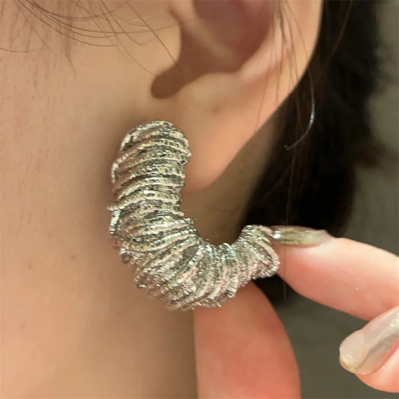 XIALUOKE Geometric Metal Irregular Grain Stud Earrings  For Women Punk Style Personality Earrings Travel Party Jewelry Gift