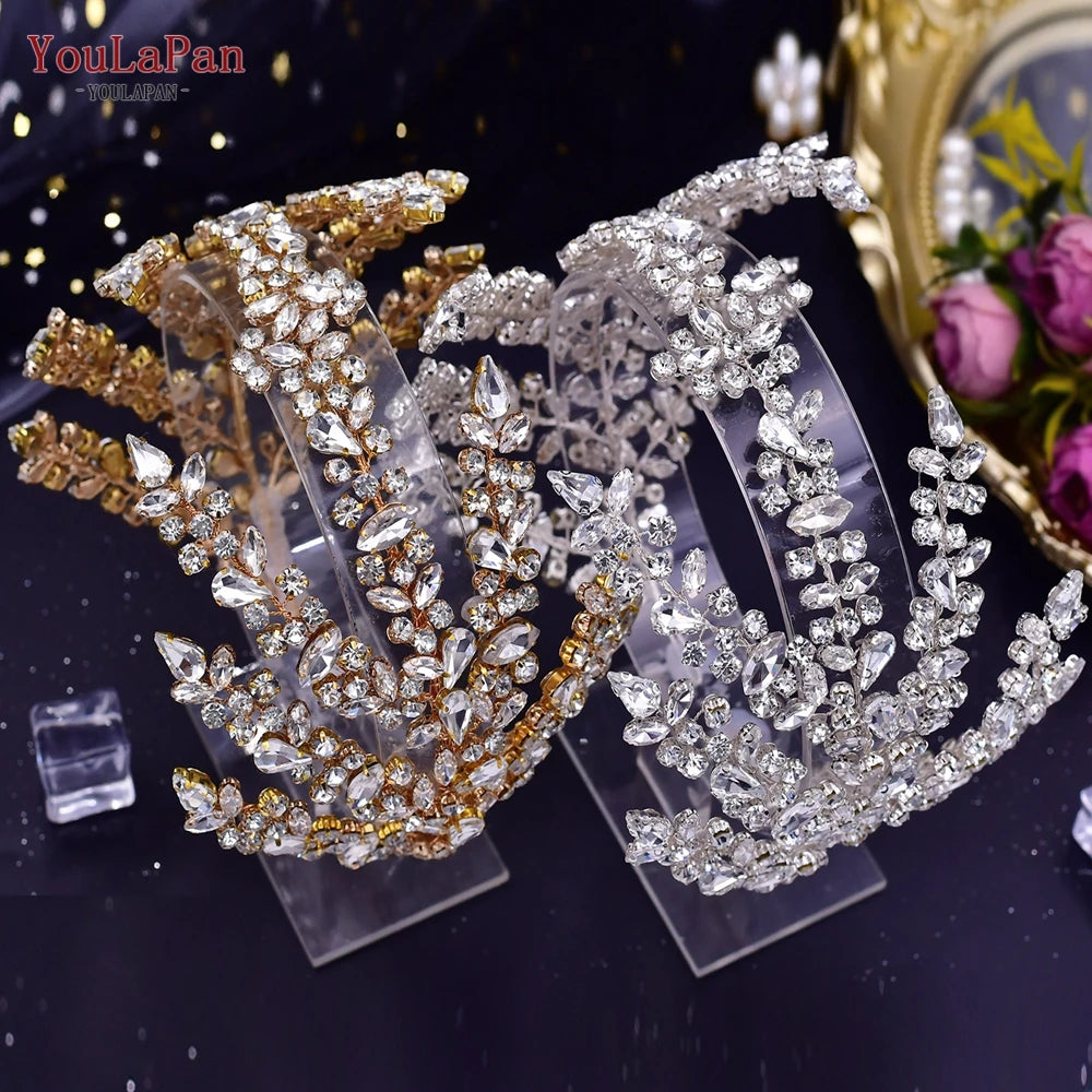 TOPQUEEN Wedding Headband Shiny Rhinestone Bridal Hair Accessories Women Headpiece Bride Tiara Bridesmaid Head Piece