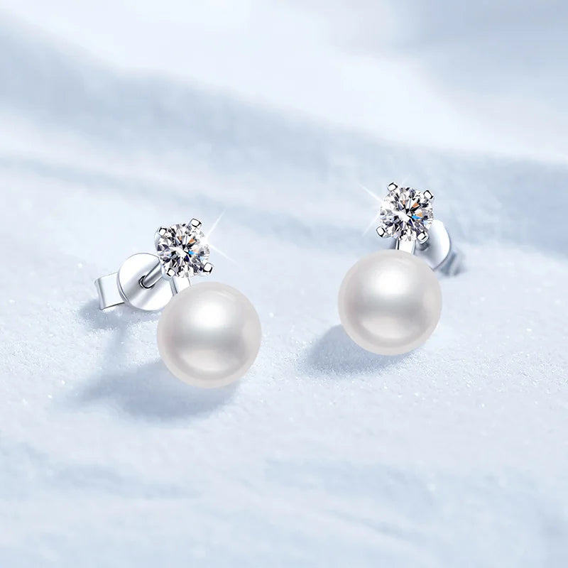 Halaile D Color 925 Real Moissanite Sterling Silver Pearl Stud Earrings with GRA Fine Jewelry For Women Wedding Gift