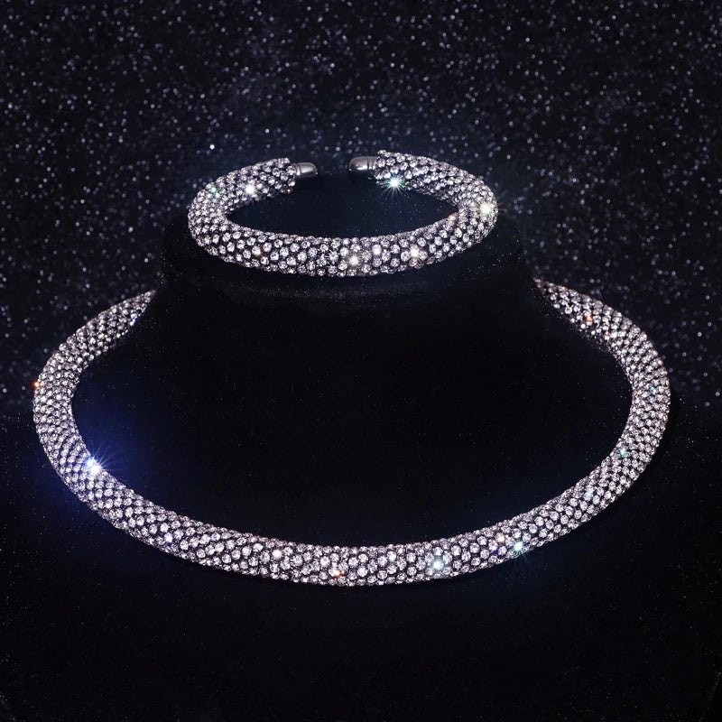New Fashion Rhinestone Collar Choker Necklace for Women Exaggerated Simple Big Chunky Chain Necklace Torques Jewelry Accessories
