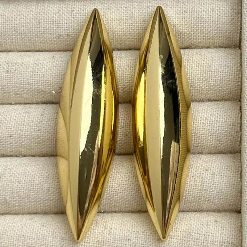 Vintage Exaggerated Metal Conical Smooth Plain Long Stud Earrings for Women Light Luxury Fashion Geometry Earrings Jewelry 2024