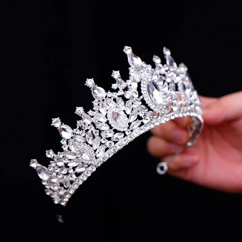 KMVEXO Cubic Zirconia Crystal Beaded Crowns Tiaras Baroque Crown Tiara For Women Bride Pageant Prom Diadem Wedding Hair Jewelry