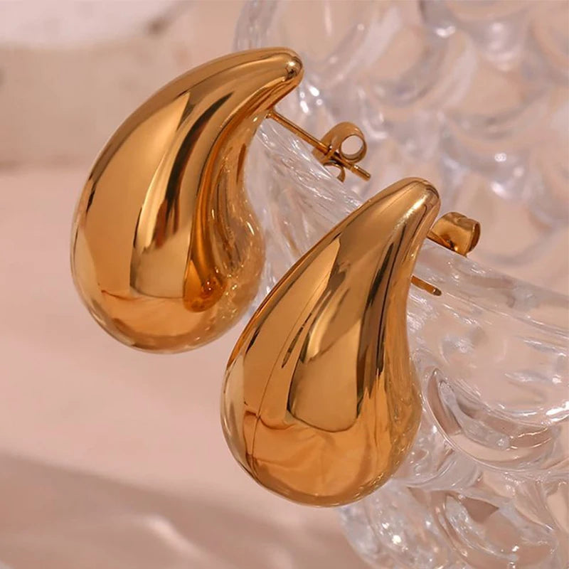 Exaggerate 50mm Big Water Drop 18K Gold Plated Metal Oversize Dupes Thick Drop Earrings Lightweight Stainless Steel Jewelry New