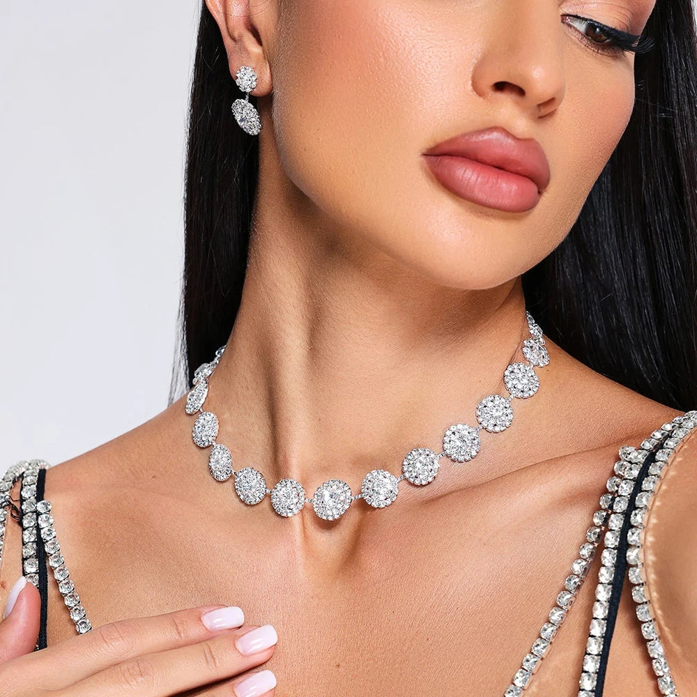 Stonefans Luxury Crystal Round Jewelry Set Queen Show Accessories Fashion Lady Wedding Necklace Earrings Set for Women