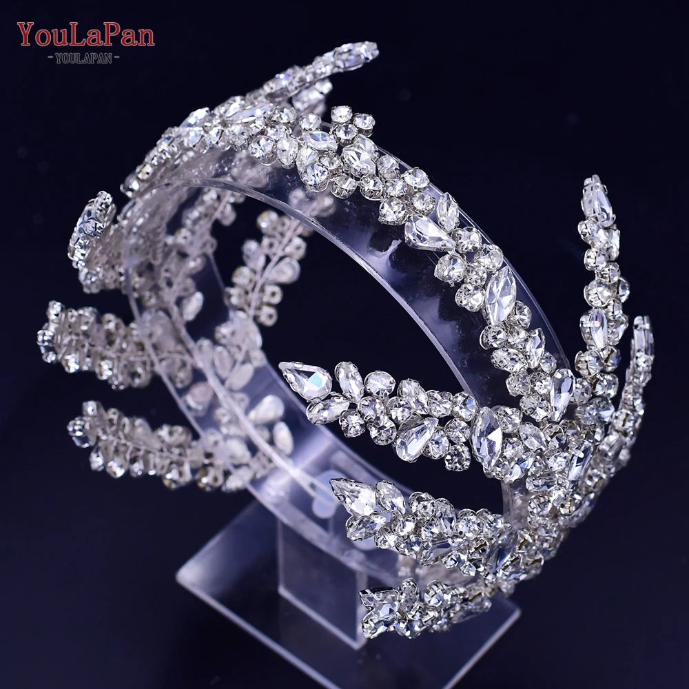 TOPQUEEN Wedding Headband Shiny Rhinestone Bridal Hair Accessories Women Headpiece Bride Tiara Bridesmaid Head Piece