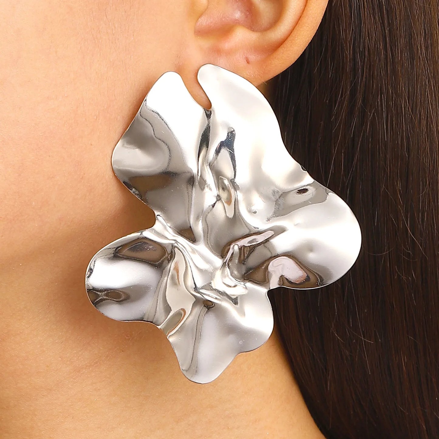 Stainless Steel Irregular Pleated Earrings For Women Metal Earing Jewelry 2024 Trending NEW Exaggerated Gold Color Earrings JN9