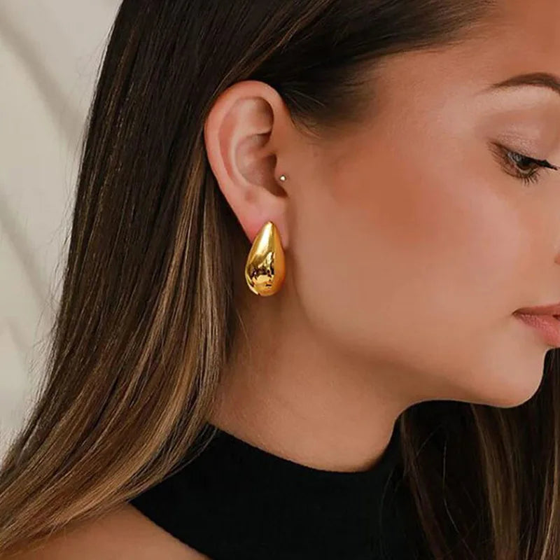 Exaggerate 50mm Big Water Drop 18K Gold Plated Metal Oversize Dupes Thick Drop Earrings Lightweight Stainless Steel Jewelry New