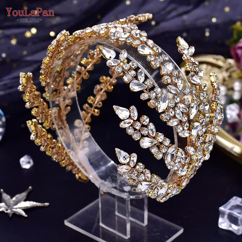 TOPQUEEN Wedding Headband Shiny Rhinestone Bridal Hair Accessories Women Headpiece Bride Tiara Bridesmaid Head Piece