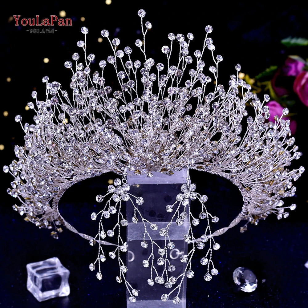 TOPQUEEN Wedding Crown Bride Diadem Hair Accessories Wedding Headwear Bridal Tiaras Pageant Headband Princess Hair Jewel