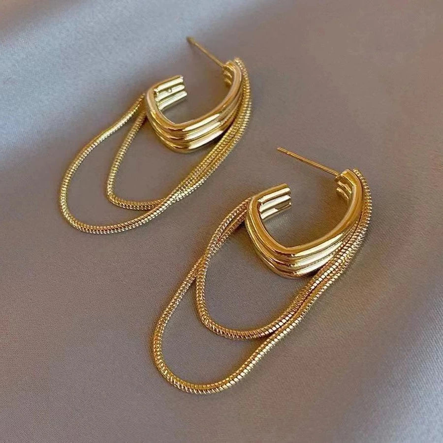 Feminine Temperament Metal Tassel Geometric Earrings 2024 New Design Jewelry Wedding Party Luxury Accessories for Women‘s Gift