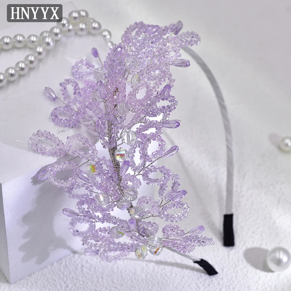 HNYYX Pearl Wide Hair Hoop Korean Popular Headband Alloy Double Row Hairband Party Fashion Hair Accessories