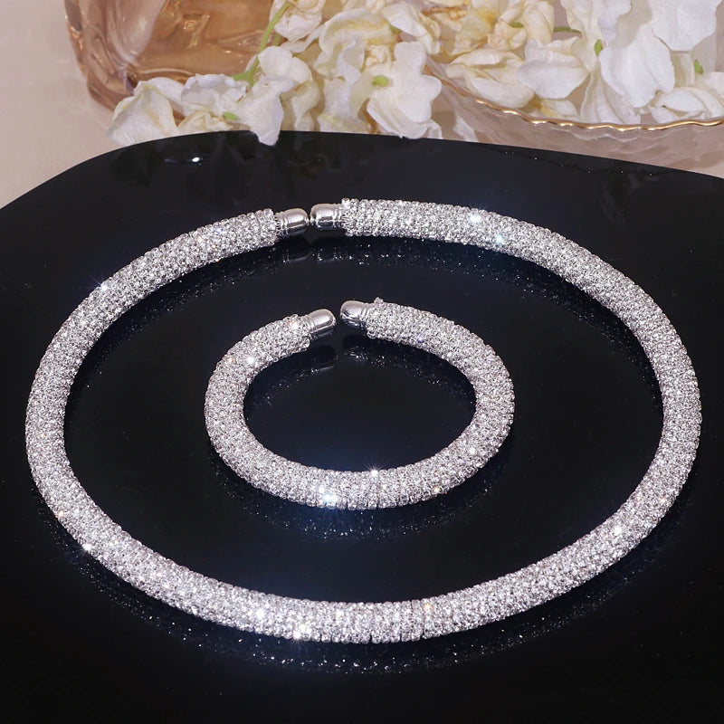 New Fashion Rhinestone Collar Choker Necklace for Women Exaggerated Simple Big Chunky Chain Necklace Torques Jewelry Accessories