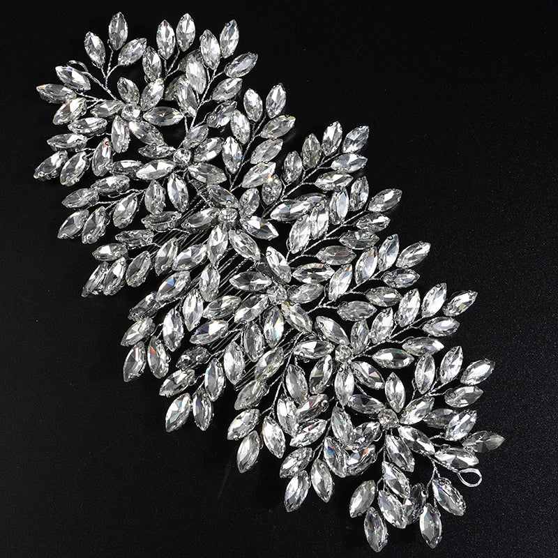 Green Rhinestone Bridal Hair Comb Headpiece Red Handmade Wedding Hair Accessories Party Jewelry Tiara for Women Girls Headdress