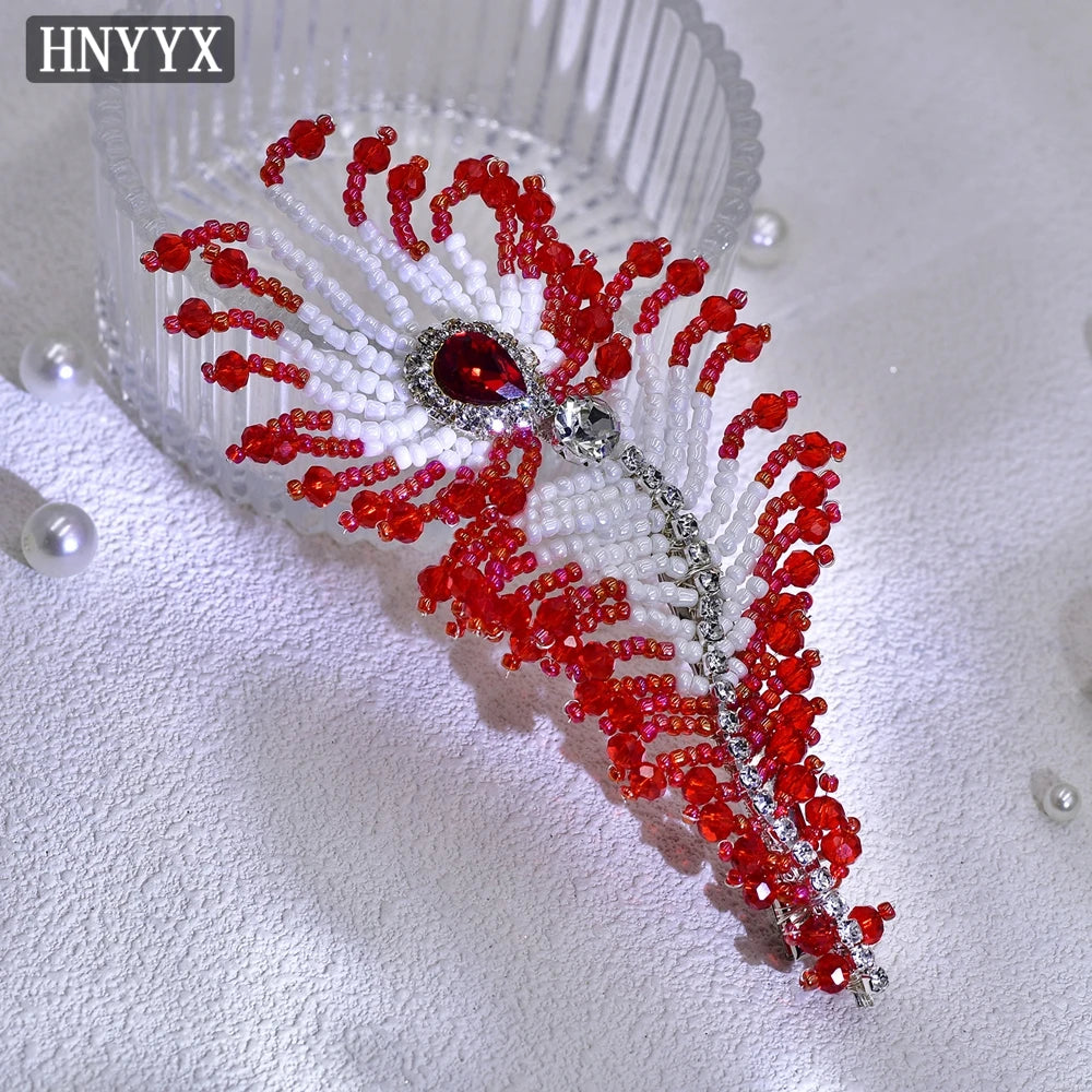 HNYYX Pearl Wide Hair Hoop Korean Popular Headband Alloy Double Row Hairband Party Fashion Hair Accessories