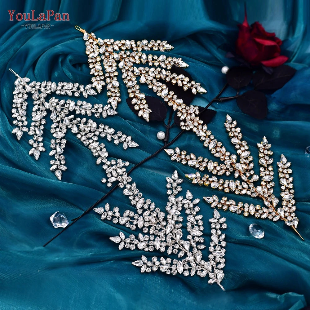 TOPQUEEN Wedding Headband Shiny Rhinestone Bridal Hair Accessories Women Headpiece Bride Tiara Bridesmaid Head Piece