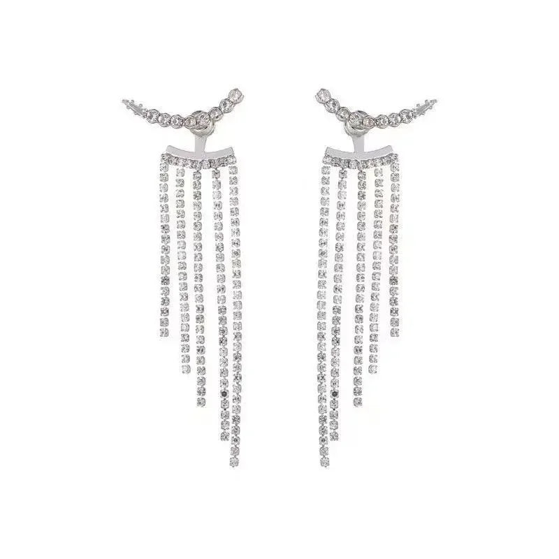 Luxury Women's Earrings Rhinestone Fringe Hanging Zircon Earrings New Shiny Wedding Statement Party Fashion Jewelry Gifts 2024