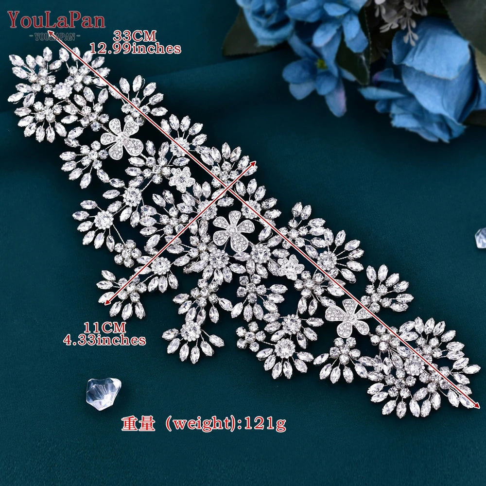 TOPQUEEN Bridal Headband Wedding Tiara Handmade Woman Hair Ornaments Jewelry Bride Hair Accessories Rhinestone Headdress