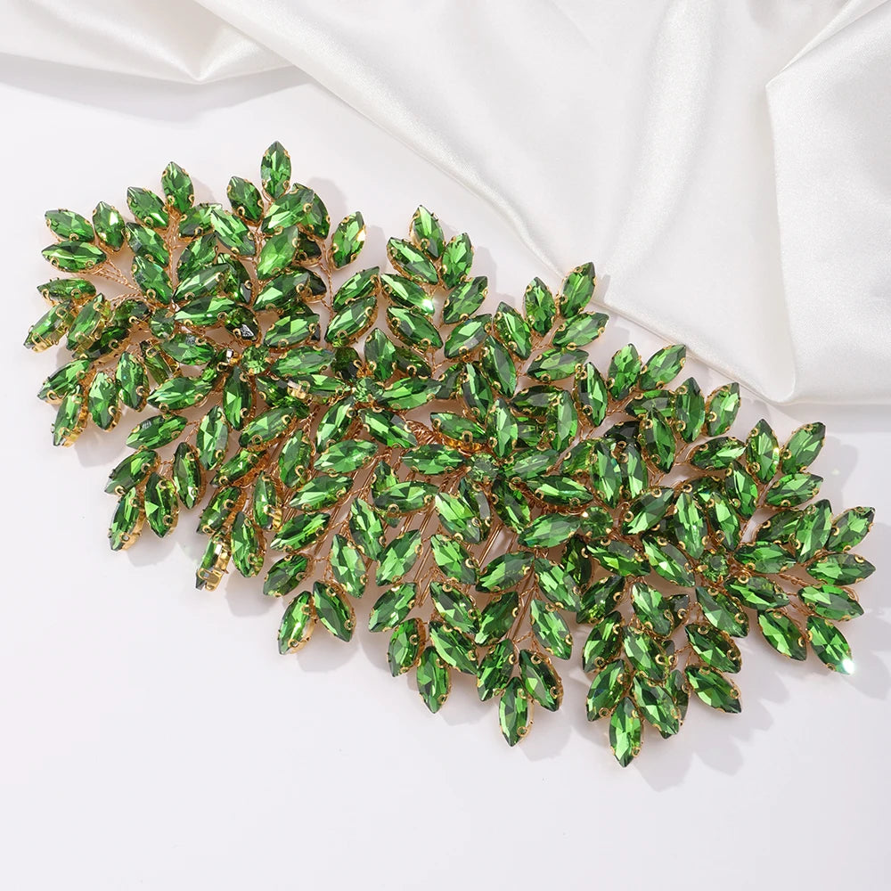 Green Rhinestone Bridal Hair Comb Headpiece Red Handmade Wedding Hair Accessories Party Jewelry Tiara for Women Girls Headdress