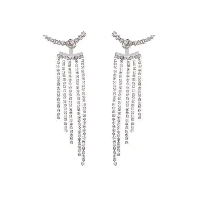 Luxury Women's Earrings Rhinestone Fringe Hanging Zircon Earrings New Shiny Wedding Statement Party Fashion Jewelry Gifts 2024