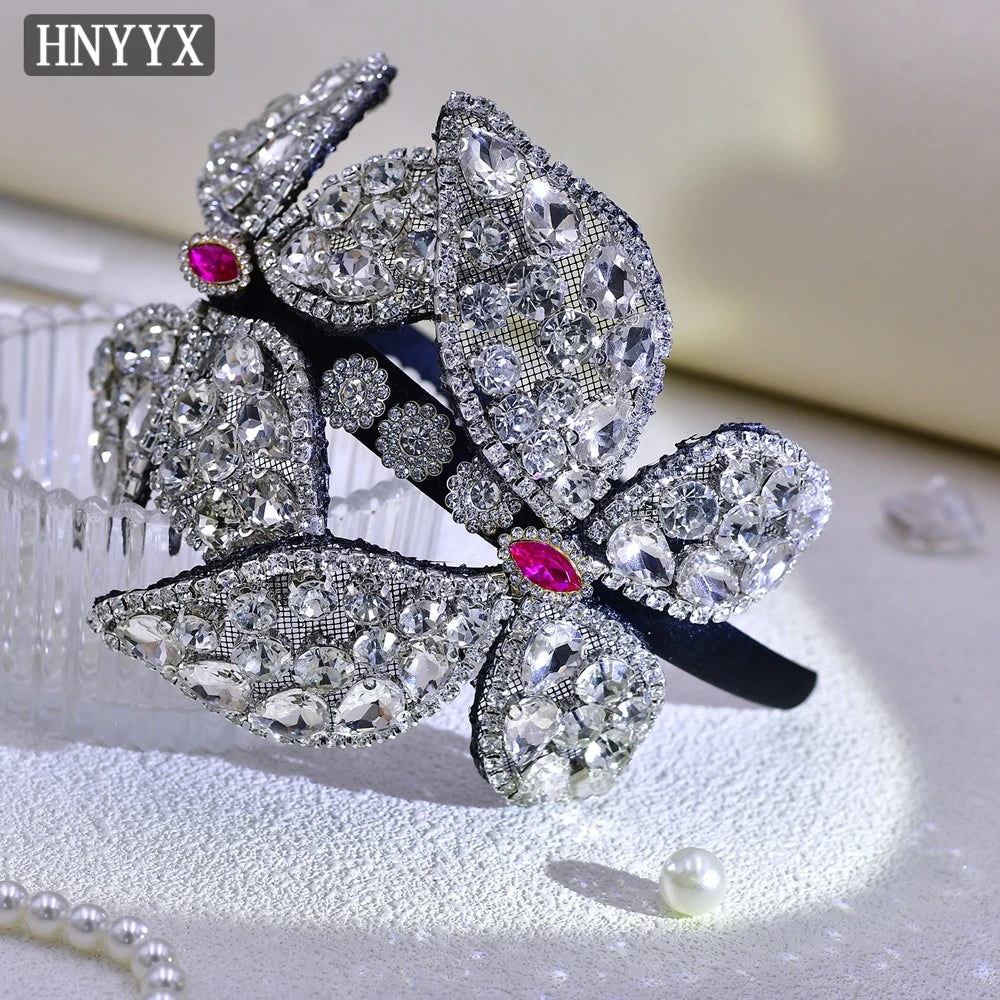 HNYYX Pearl Wide Hair Hoop Korean Popular Headband Alloy Double Row Hairband Party Fashion Hair Accessories