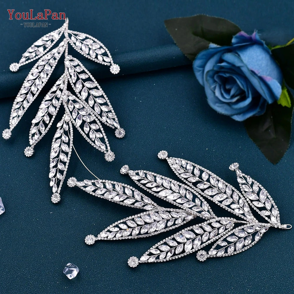TOPQUEEN Wedding Headband Shiny Rhinestone Bridal Hair Accessories Women Headpiece Bride Tiara Bridesmaid Head Piece